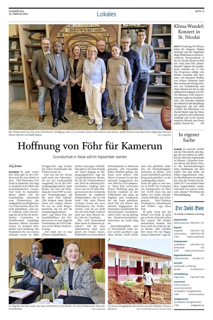 Zeitungsartikel "Hoffnung von Föhr für Kamerun"
