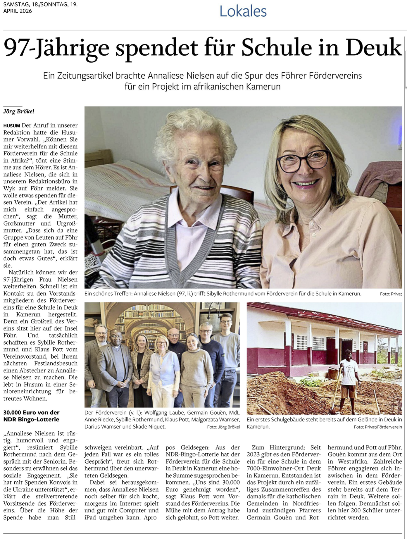 Artikel in "Der Insel-Bote" vom 18.04.2026 mit unserer Spenderin/